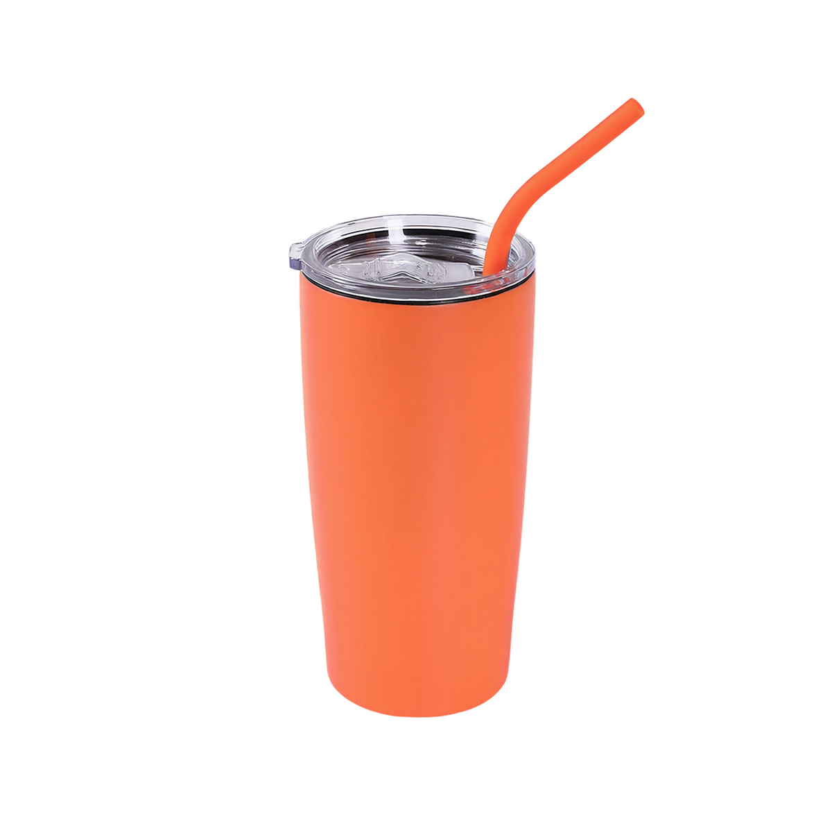 20oz stainless steel tumbler with lid and orange straw, orange finish