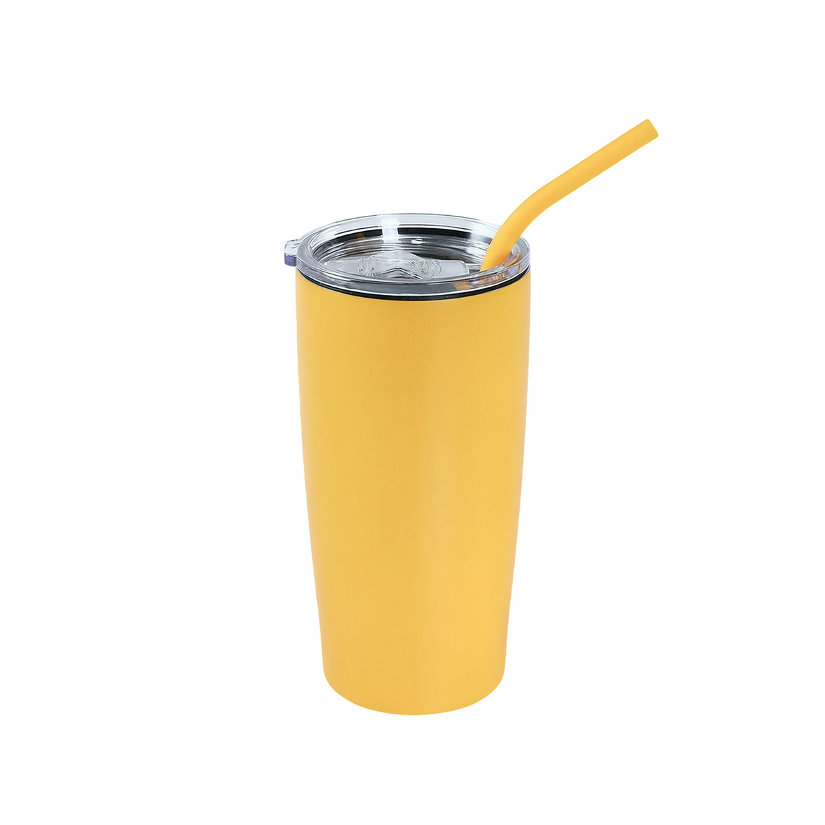 20oz stainless steel tumbler with lid and yellow straw, yellow finish