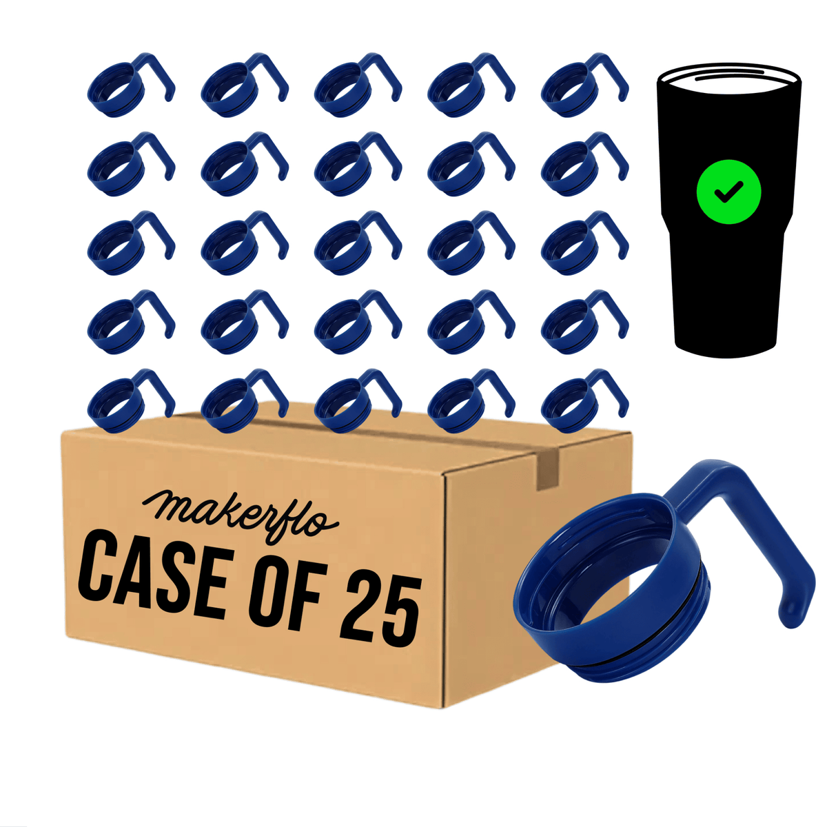 MakerTwist™ twist-on tumbler handle accessory, blue handle case of 25