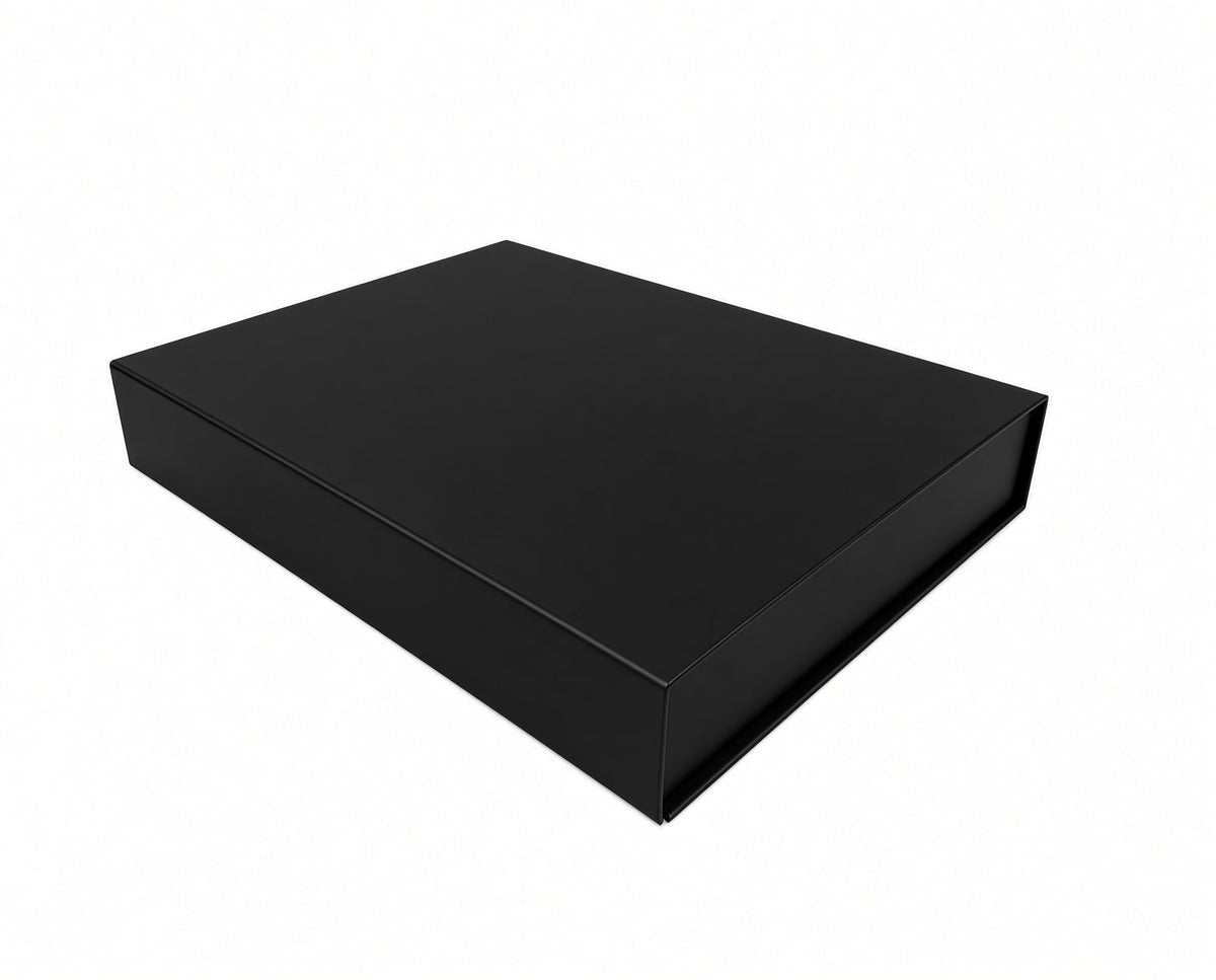 Large - Black Rigid Magnetic Closure Boxes (Hinged Lid, Print-Ready Blank Packaging)