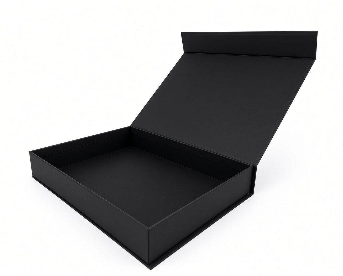 Large - Black Rigid Magnetic Closure Boxes (Hinged Lid, Print-Ready Blank Packaging)