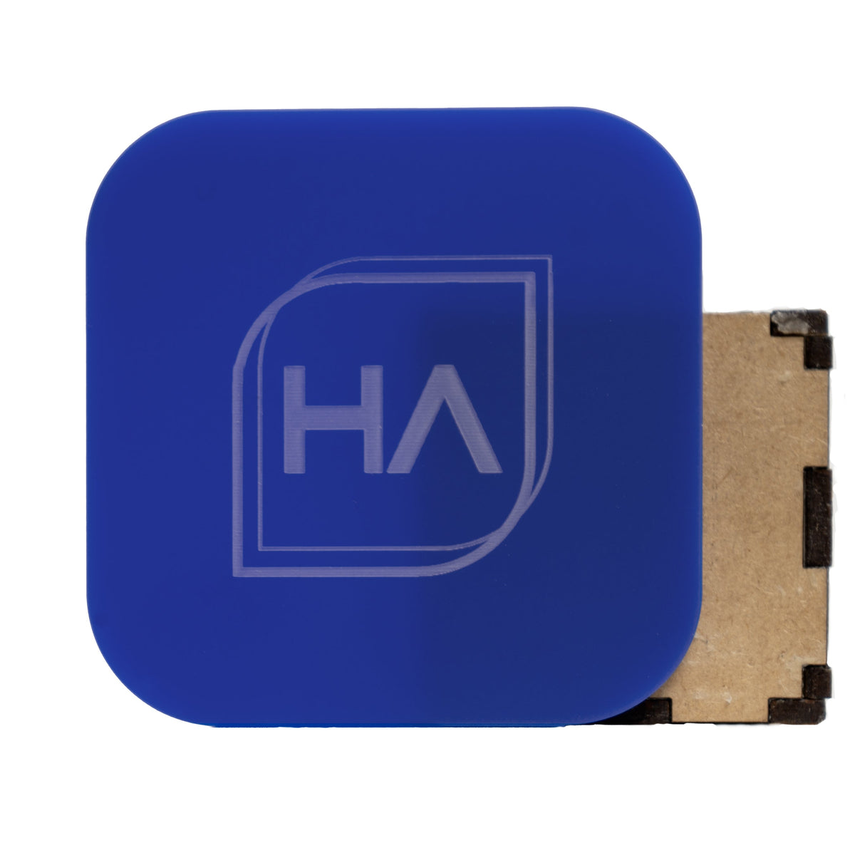 Matte blue cast acrylic sheet, rounded sample piece with frosted two-sided finish