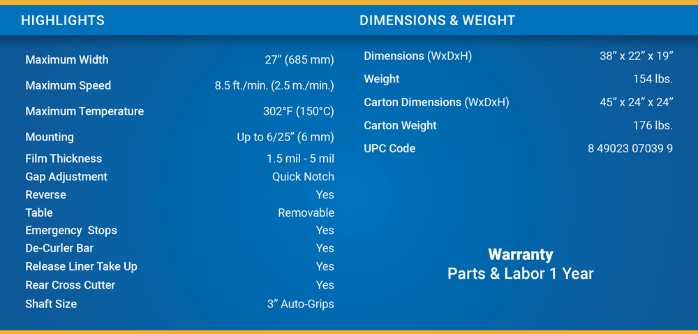 Thermal Pressure Sensitive Roll Laminator 27" (3" Core) | LogoJET Inc.
