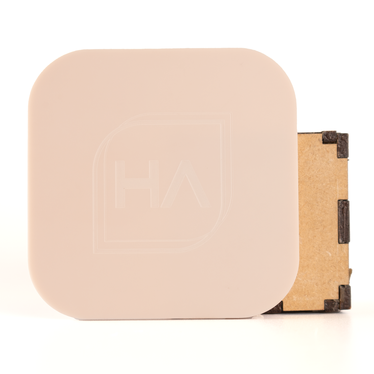 Matte French lace cast acrylic sheet, light peach rounded-corner square