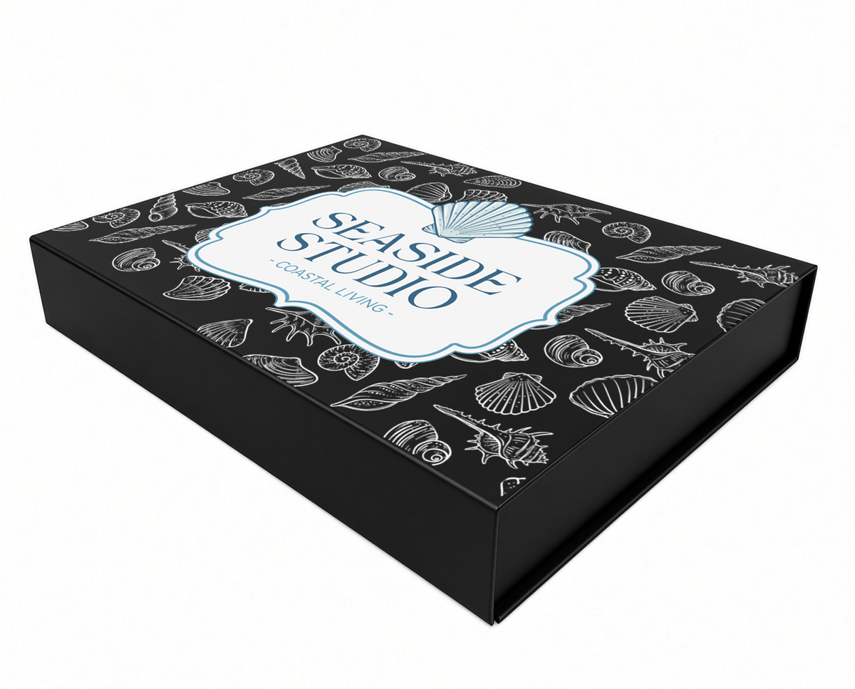 Large - Black Rigid Magnetic Closure Boxes (Hinged Lid, Print-Ready Blank Packaging)