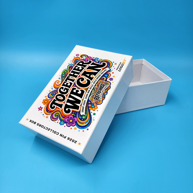 Medium premium two-piece set box with printed lid insert design, partially open