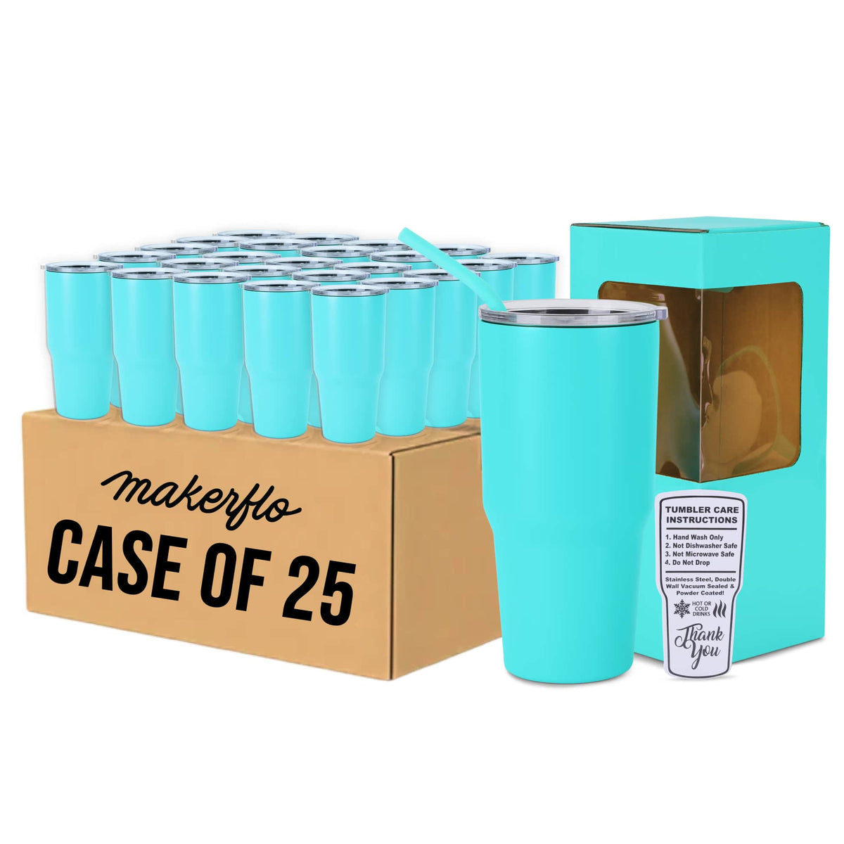 MakerFlo 30oz MakerTwist stainless steel tumbler, light blue case of 25 with cartons