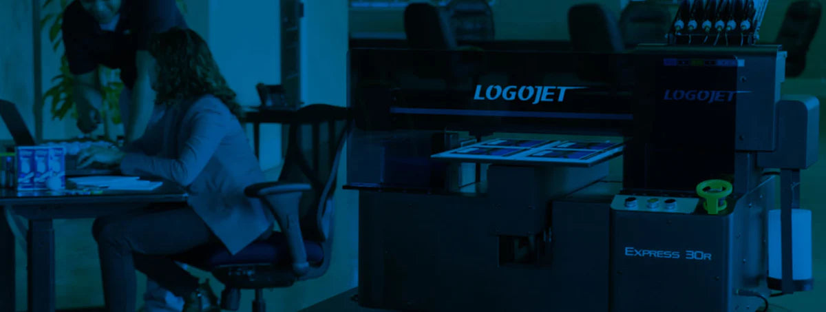 LogoJET printer in office with dark background