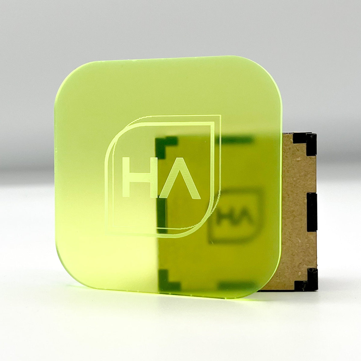 Frosted neon green cast acrylic sheet, 1/8 in, rounded corner with side edge