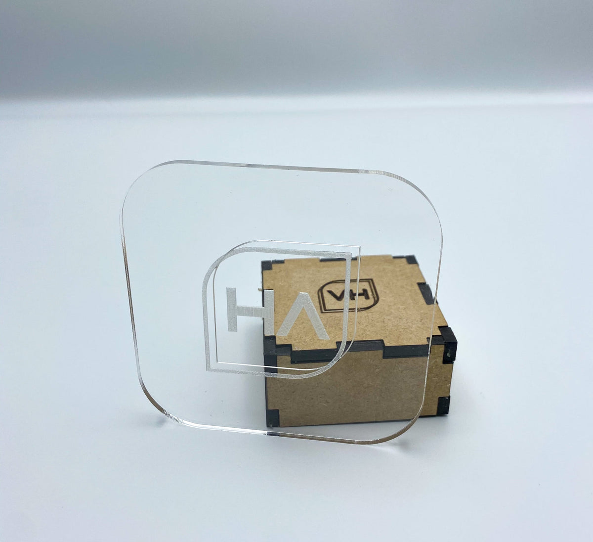 1/8-inch clear glossy cast acrylic sheet, rounded-square panel, visible thickness