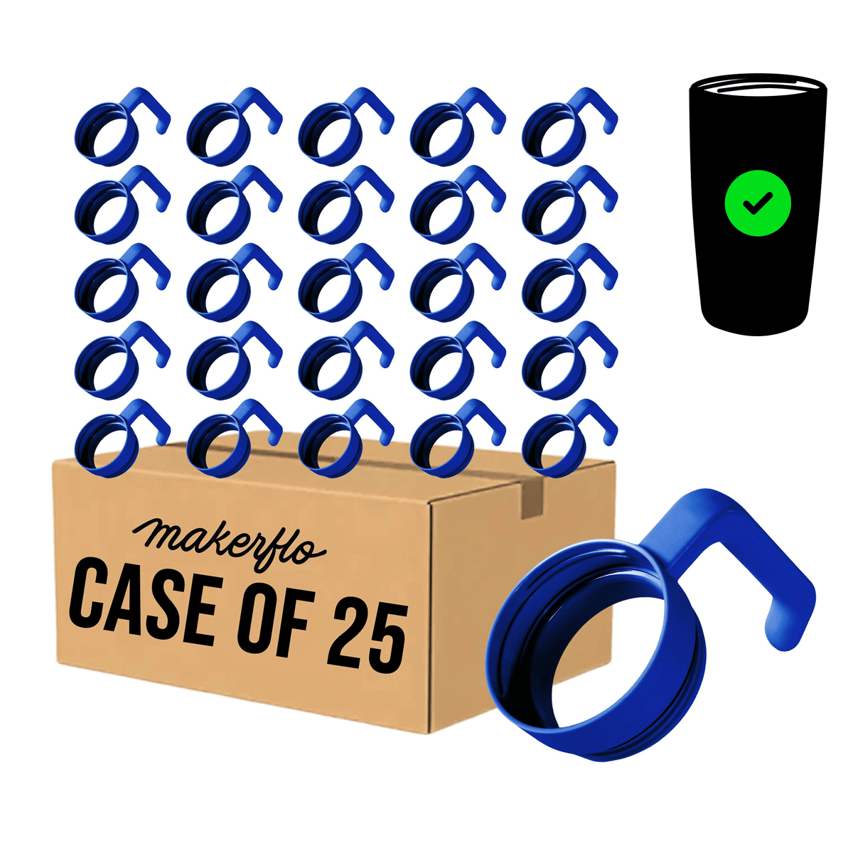 Twist-on tumbler handle set of 25, blue, with mounting ring and grip tab