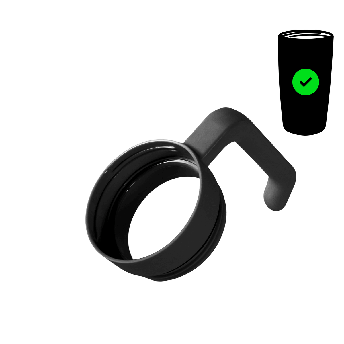 MakerFlo twist-on tumbler handle accessory in black, curved grip