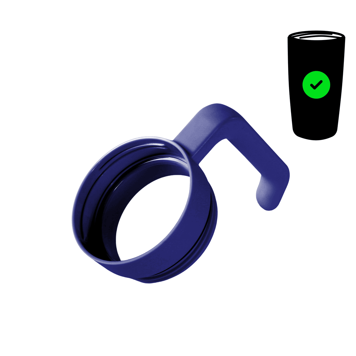 Twist-on tumbler handle accessory, blue, with mounting ring and grip tab
