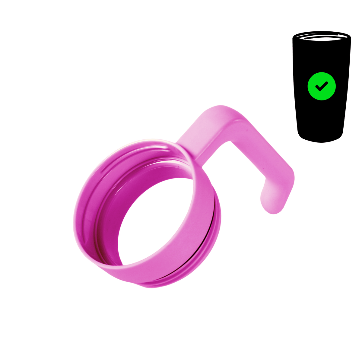 Twist-on tumbler handle accessory, pink ring with curved grip handle