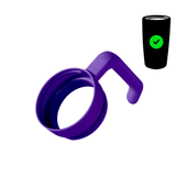 Twist-on tumbler handle accessory, purple ring with curved grip handle