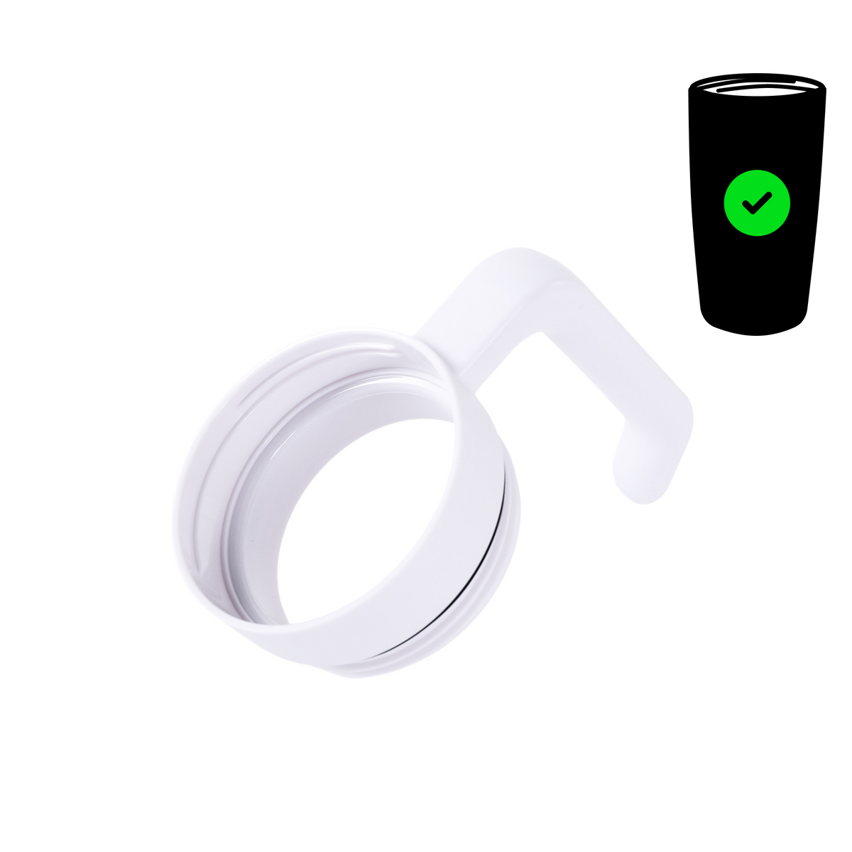 MakerFlo twist-on tumbler handle accessory in white, curved loop grip