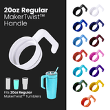 MakerFlo twist-on tumbler handle accessory in white, curved grip