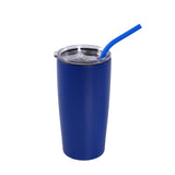 MakerFlo 20oz stainless tumbler, blue cup with clear lid and blue straw