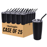 MakerFlo 20oz tumbler case of 25, black cups with clear lids and black straws