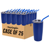 MakerFlo 20oz tumbler case of 25, blue cups with clear lids and blue straws