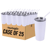 MakerFlo 20oz tumbler case of 25, white cups with clear lids and white straws