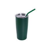 20oz stainless steel tumbler with lid and green straw, dark green finish