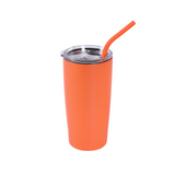 20oz stainless steel tumbler with lid and orange straw, orange finish