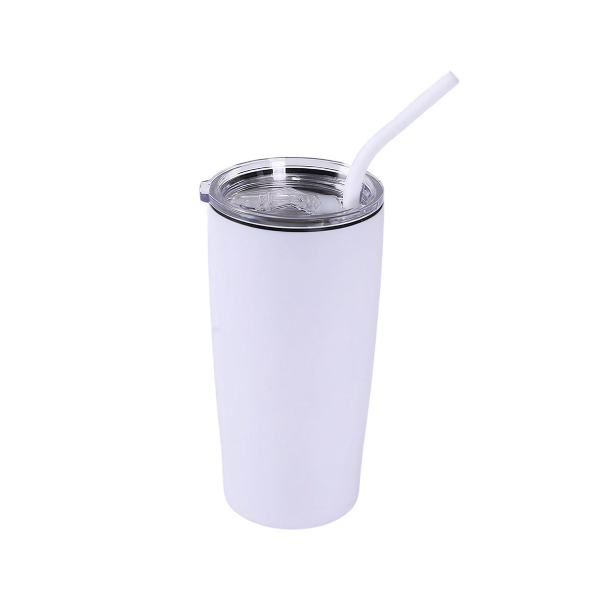 MakerFlo 20oz stainless tumbler, white cup with clear lid and white straw