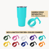 MakerFlo 30oz MakerTwist stainless steel tumbler, light blue with lid, straw, and spare handle