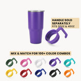 MakerFlo 30oz MakerTwist stainless steel tumbler, purple with lid, straw, and spare handle