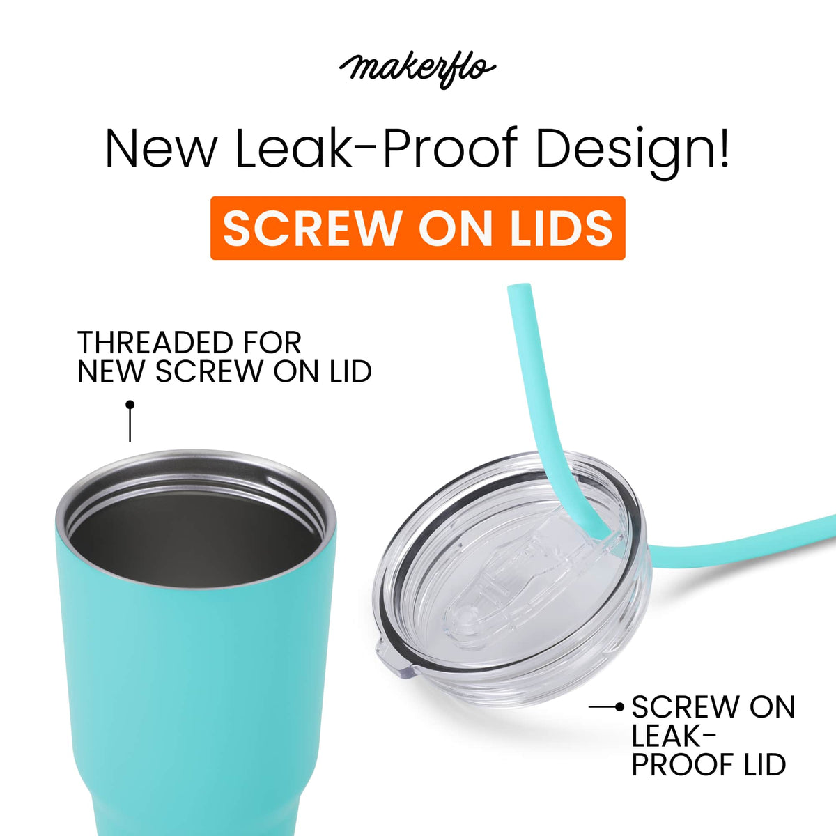 Light blue 30oz stainless tumbler with screw-on leak-proof lid and straw