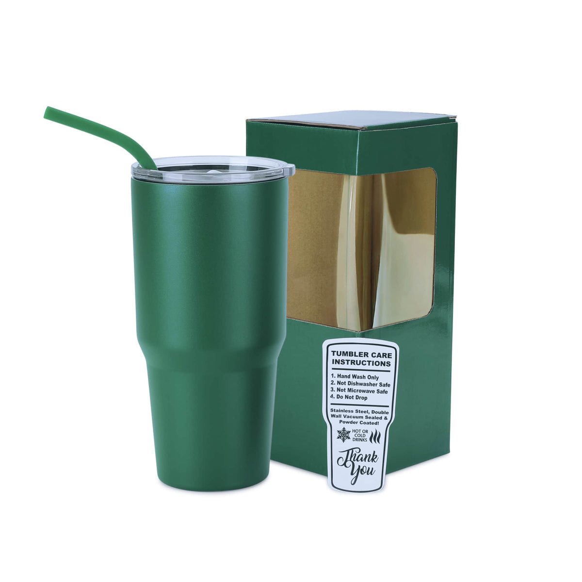 MakerFlo 30oz MakerTwist stainless steel tumbler, green with clear lid and straw