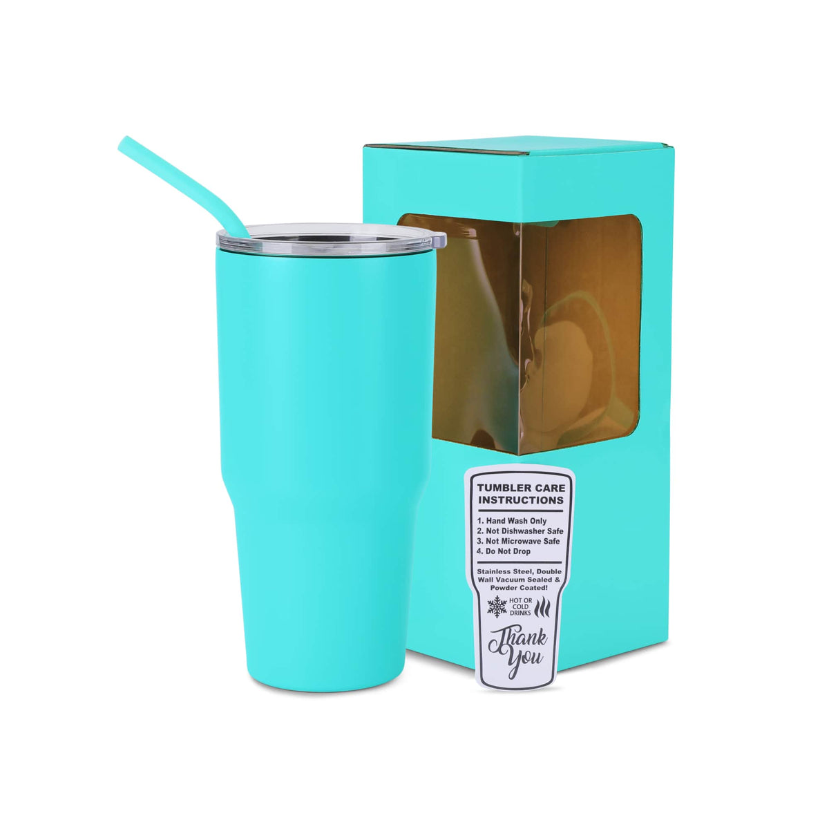 MakerFlo 30oz MakerTwist stainless steel tumbler, light blue with clear lid and straw