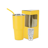 30oz MakerTwist stainless steel tumbler, yellow with clear lid and yellow straw