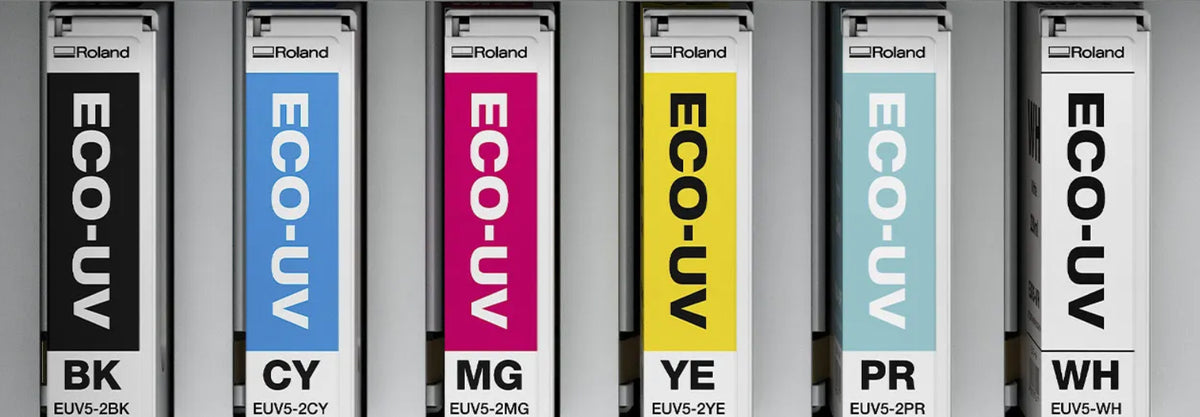 Genuine Roland Eco-UV5 Ink for Roland VersaStudio BD-8 and BD-12 Printers - CMYK, White, Gloss, Primer