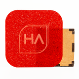 Bright red glitter acrylic sheet with rounded corners and protective backing