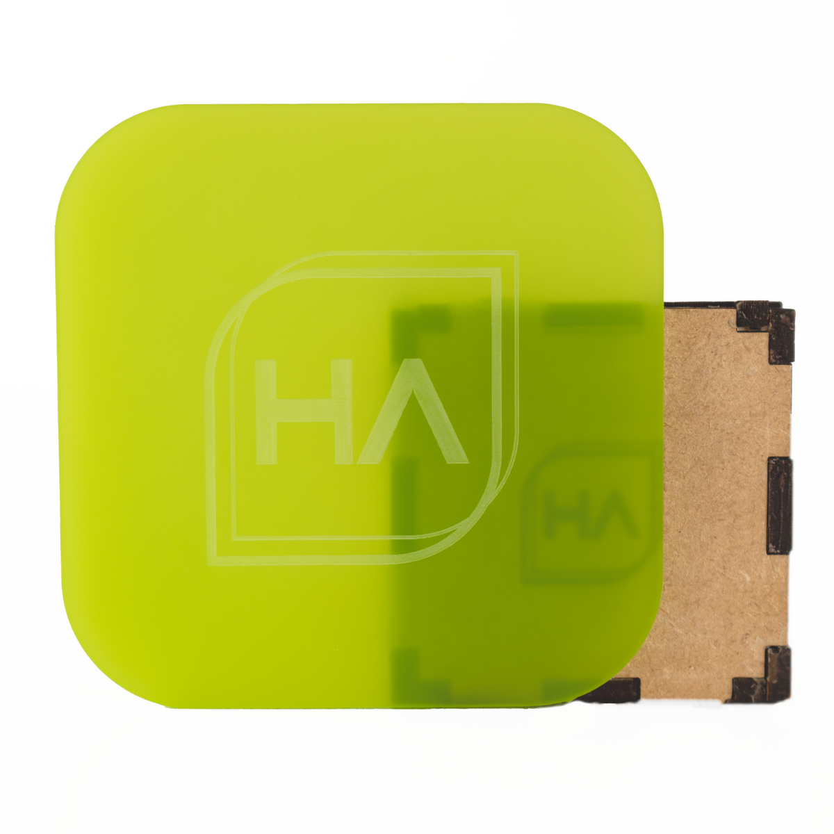 Lime green frosted matte acrylic sheet with rounded corners, double-sided finish