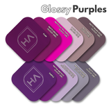 Glossy purple cast acrylic swatch set, rounded squares in multiple purple tones