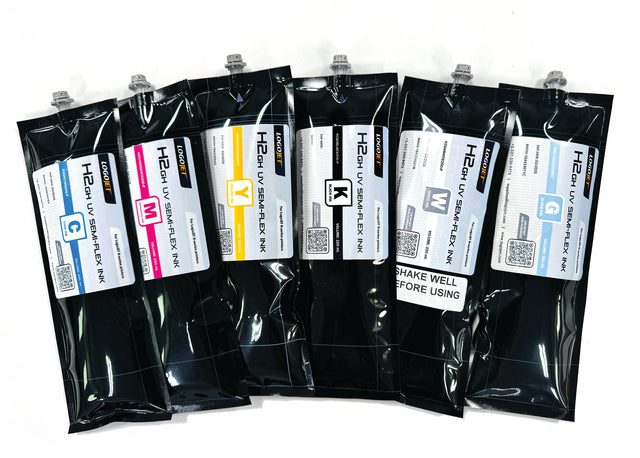 H2GH UV Ink Set (8-Pack, 220 mL) – CMYK + White + Clear Gloss