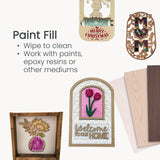 Wood craft blanks with painted-in panels and framed art shapes