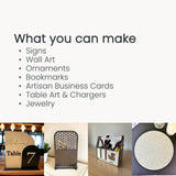Wood craft signs and wall art panels including a table number display