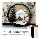 Layered landscape wall art set in circular frame with pine and mountain silhouettes