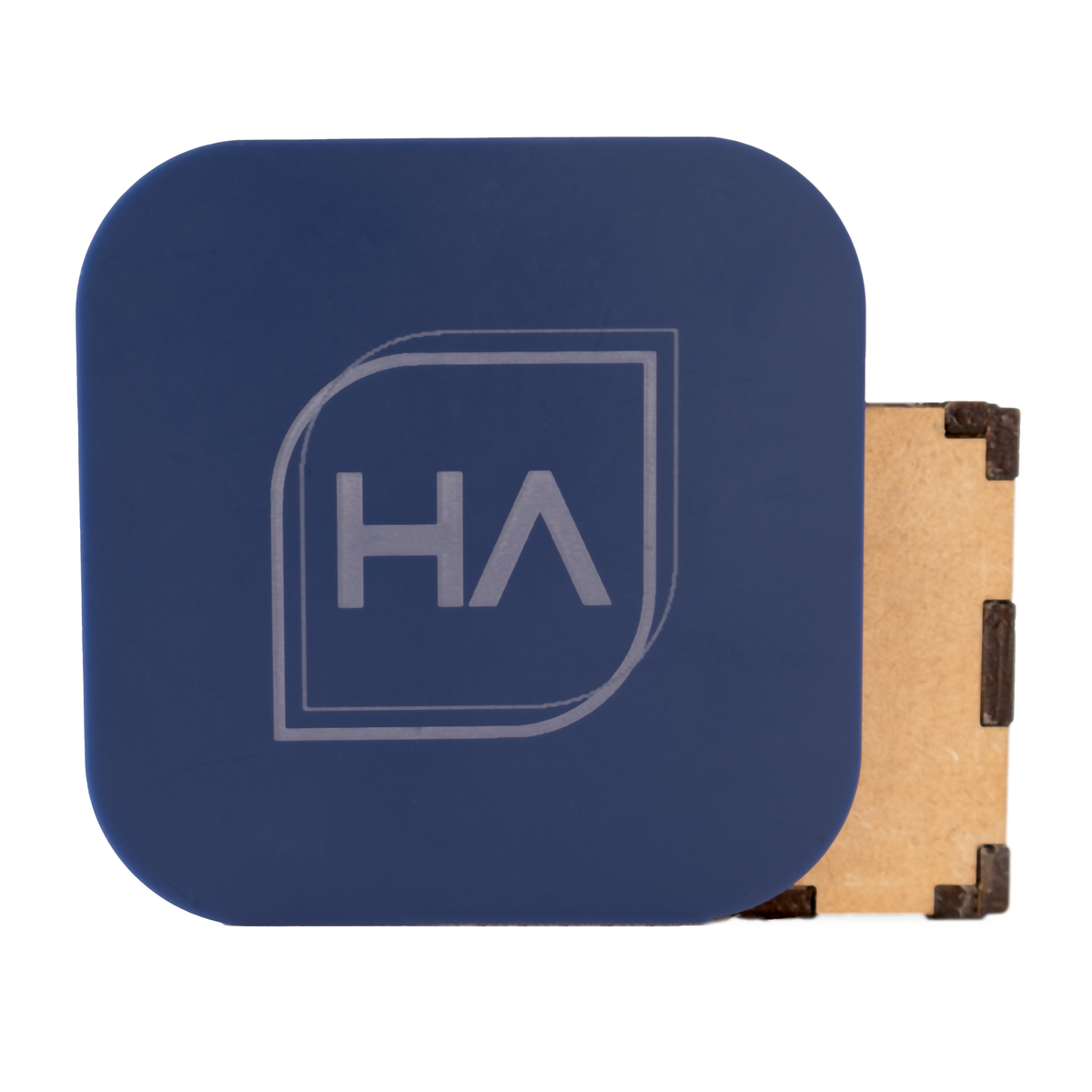 Navy blue matte cast acrylic sheet with clear edge, sample square on backing