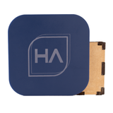 Navy blue matte cast acrylic sheet with clear edge, sample square on backing