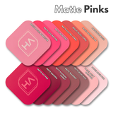 Matte pink cast acrylic swatch set with dual-finish rounded samples and gloss highlights