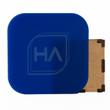 Royal blue matte cast acrylic sheet sample, rounded square, double-sided matte finish