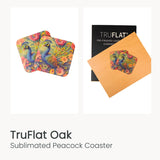 Sublimated peacock coaster on oak laser wood sheet