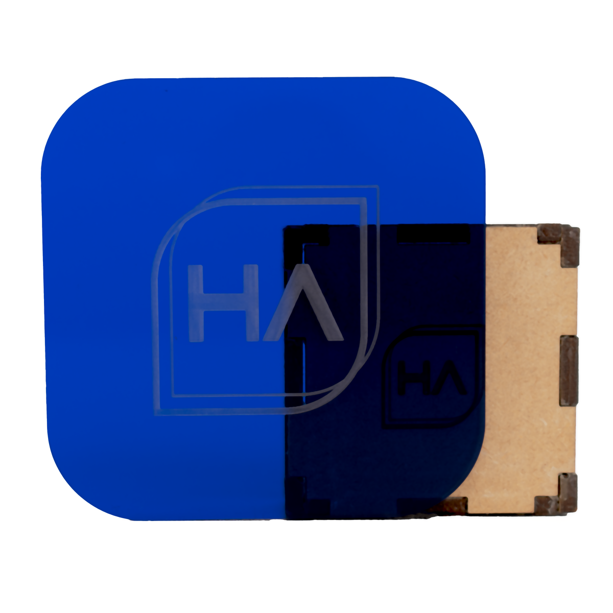 Glossy translucent royal blue acrylic sheet sample with protective backing