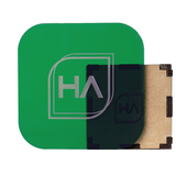 Translucent green glossy cast acrylic sheet, rounded corners, layered edge view
