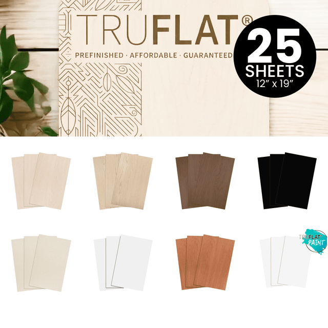 Paint sample pack with 25 blank MDF sheets in light to dark wood tones